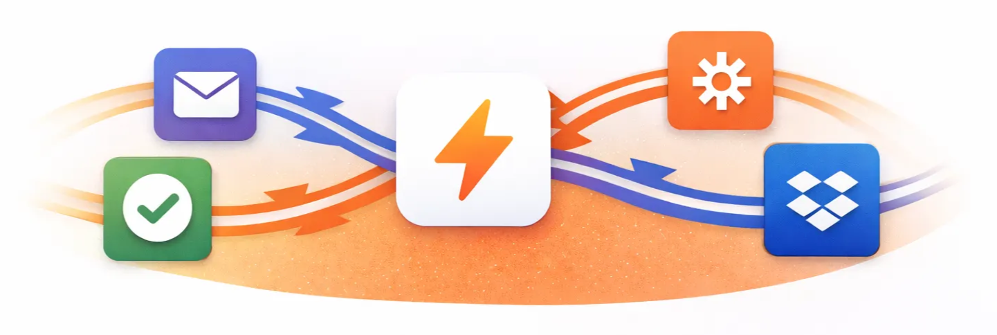 Graphic of online services connected to a lightning bolt